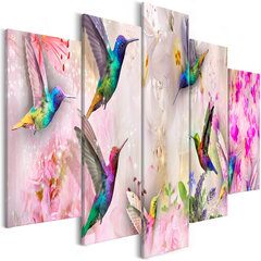 Paveikslas - Colourful Hummingbirds (5 Parts) Wide Pink kaina ir informacija | Reprodukcijos, paveikslai | pigu.lt