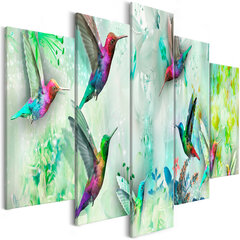 Paveikslas - Colourful Hummingbirds (5 Parts) Wide Green kaina ir informacija | Reprodukcijos, paveikslai | pigu.lt