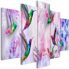 Paveikslas - Colourful Hummingbirds (5 Parts) Wide Violet kaina ir informacija | Reprodukcijos, paveikslai | pigu.lt