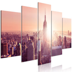 Paveikslas - Sun over Manhattan (5 Parts) Wide Orange kaina ir informacija | Reprodukcijos, paveikslai | pigu.lt