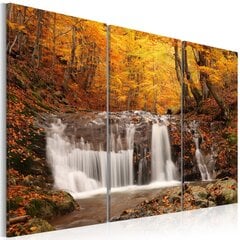 Paveikslas - A waterfall in the middle of fall trees kaina ir informacija | Reprodukcijos, paveikslai | pigu.lt