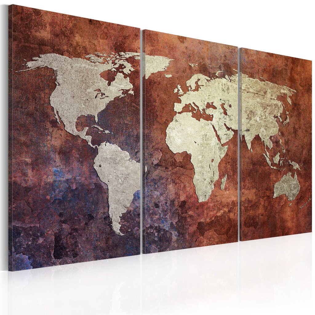 Paveikslas - Rusty map of the World - triptych kaina ir informacija | Reprodukcijos, paveikslai | pigu.lt