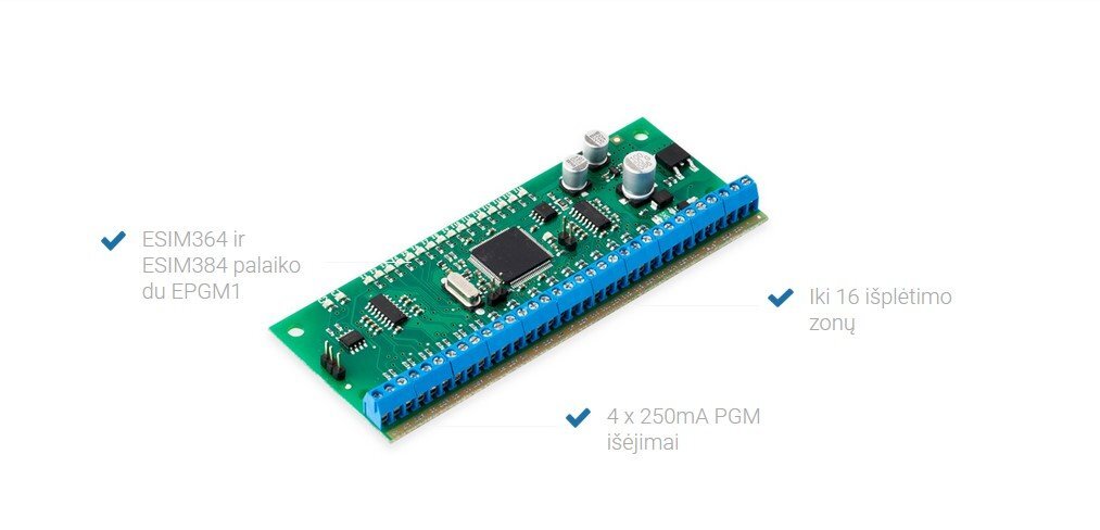 Eldes EPGM1 16 zonų ir 2 PGM išplėtimo modulis ESIM264/364/384 sistemoms цена и информация | Apsaugos sistemos, valdikliai | pigu.lt