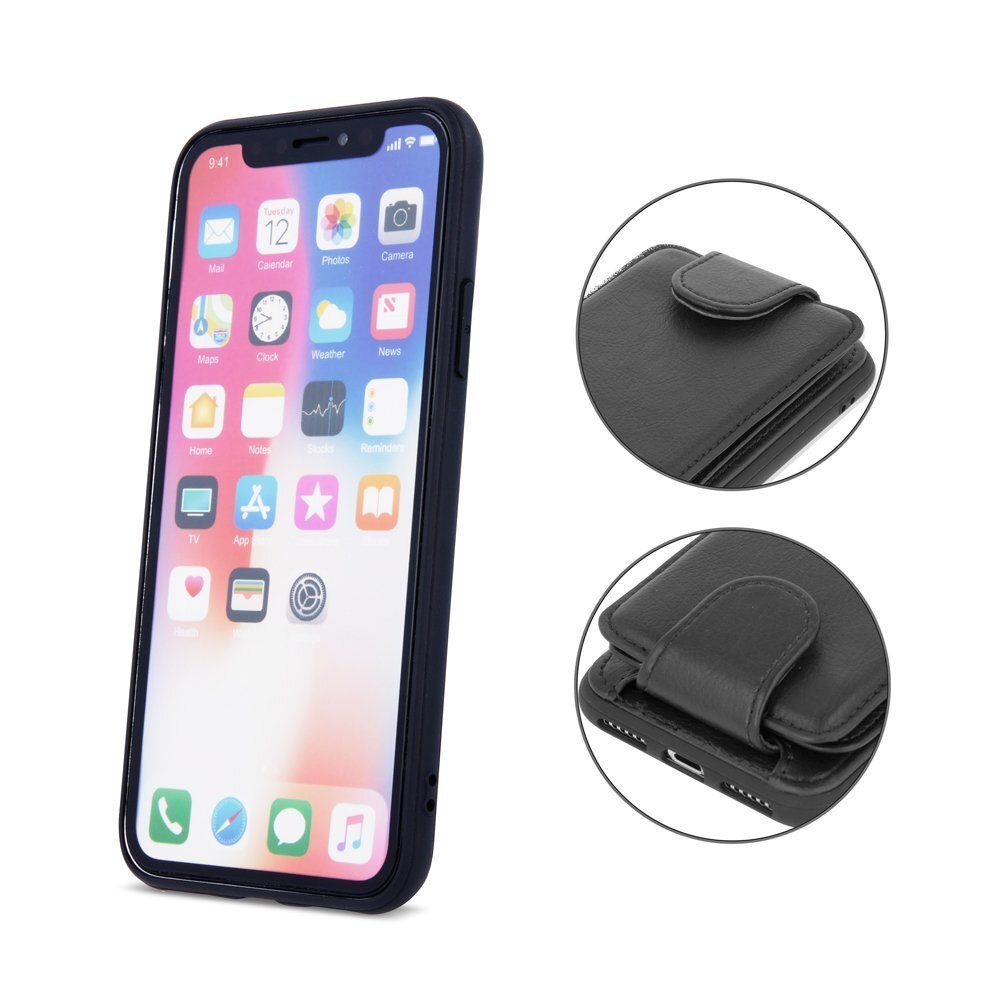 Mocco Smart Wallet Eco Leather skirtas Apple iPhone X / XS, juodas kaina ir informacija | Telefono dėklai | pigu.lt