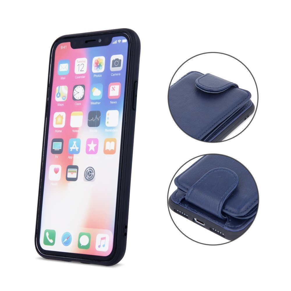 Mocco Smart Wallet Eco Leather Case - Card Holder For Apple iPhone XS Max Blue kaina ir informacija | Telefono dėklai | pigu.lt