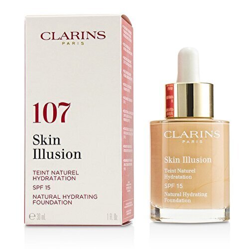 Drėkinamasis skystas makiažo pagrindas Clarins Skin Illusion SPF 15 30 ml, 107 Beige kaina ir informacija | Makiažo pagrindai, pudros | pigu.lt