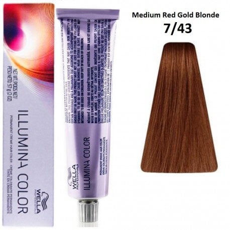 Ilgalaikiai plaukų dažai Wella Professionals Illumina Color, Nr.7/43 Medium Red Gold Blonde, 60 ml kaina ir informacija | Plaukų dažai | pigu.lt