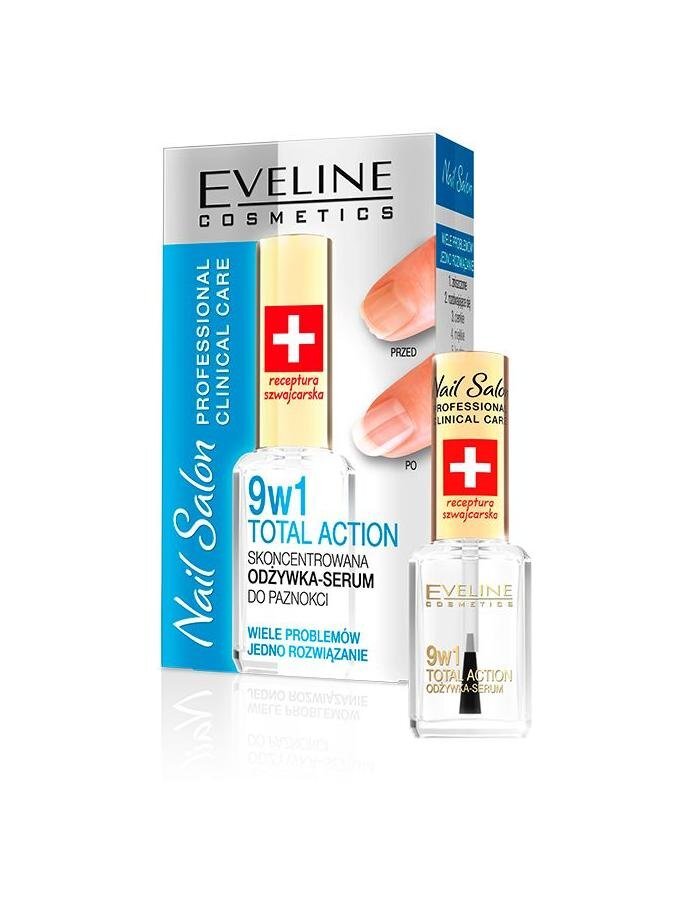 Maitinamasis serumas nagams Eveline Professional Clinical Care 9in1 Total Action Nail Salon 12 ml цена и информация | Nagų lakai, stiprintojai | pigu.lt