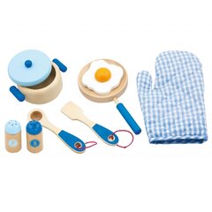 Игрушечный деревянный набор кухонных принадлежностей, синий цена и информация | Игрушки для малышей | pigu.lt