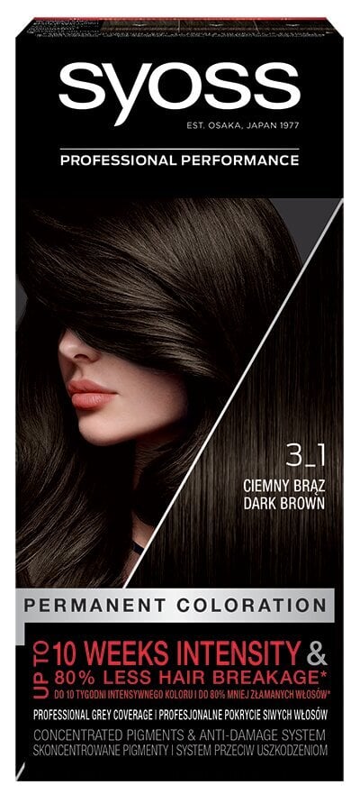 Plaukų dažai SYOSS COLOR 3-1 Tamsiai ruda kaina ir informacija | Plaukų dažai | pigu.lt