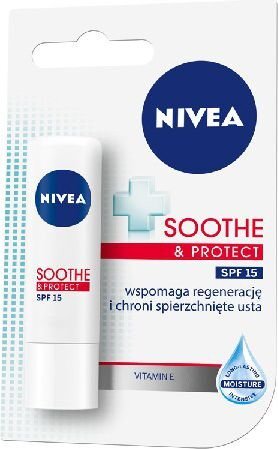 Lūpų balzamas Nivea Soothe & Protect, 4,8 g цена и информация | Lūpų dažai, blizgiai, balzamai, vazelinai | pigu.lt