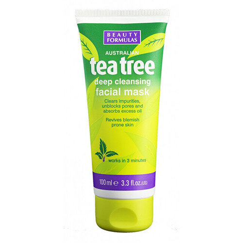 Veido kaukė Beauty Formulas Tea Tree Deep Cleansing Face Mask 100ml kaina ir informacija | Veido kaukės, paakių kaukės | pigu.lt