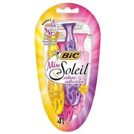 Vienkartiniai skustuvai Bic Miss Soleil Colour Collection, 4 vnt. цена и информация | Skutimosi priemonės ir kosmetika | pigu.lt
