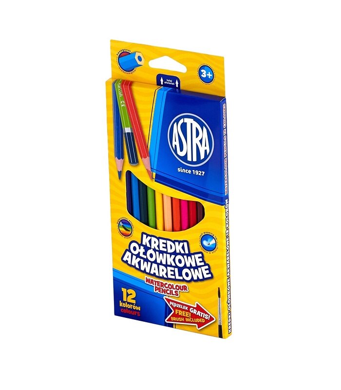 Akvareliniai pieštukai Astra 312110004, 12 vnt. kaina ir informacija | Piešimo, tapybos, lipdymo reikmenys | pigu.lt