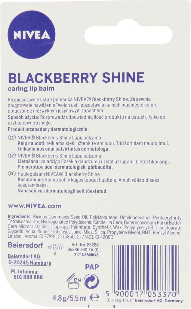 Lūpų pieštukas Nivea Blackberry Shine, 4.8g цена и информация | Lūpų dažai, blizgiai, balzamai, vazelinai | pigu.lt