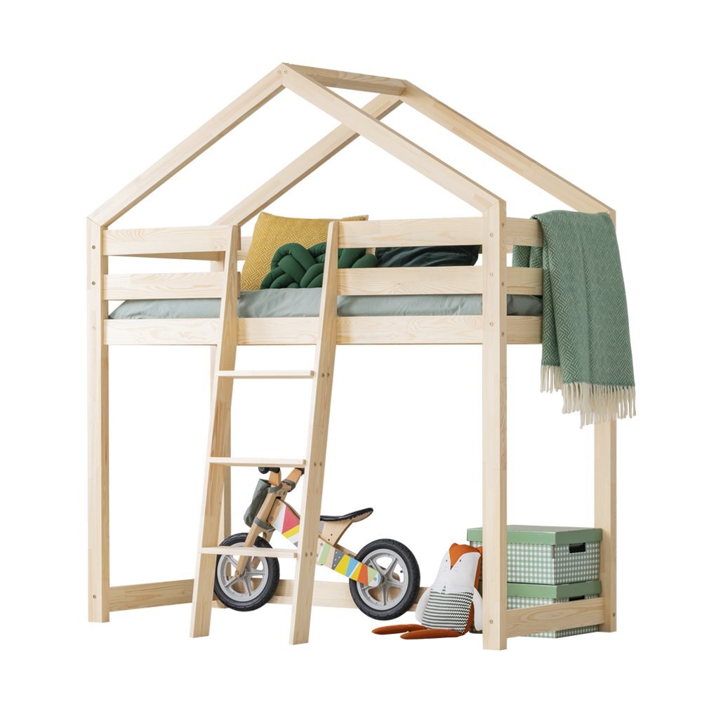 Lova-namelis Dalidda su kopėčiomis, 80x200 cm, ąžuolo spalvos kaina ir informacija | Vaikiškos lovos | pigu.lt