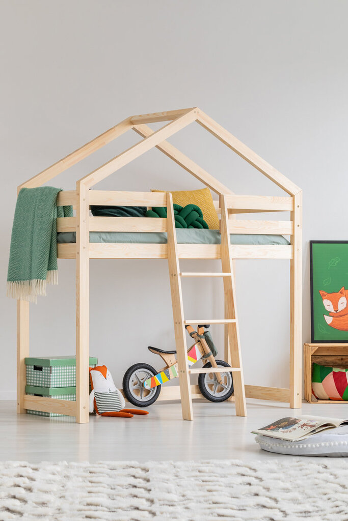 Lova-namelis Dalidda-4 su kopėčiomis, 90x200 cm, ąžuolo spalvos kaina ir informacija | Vaikiškos lovos | pigu.lt
