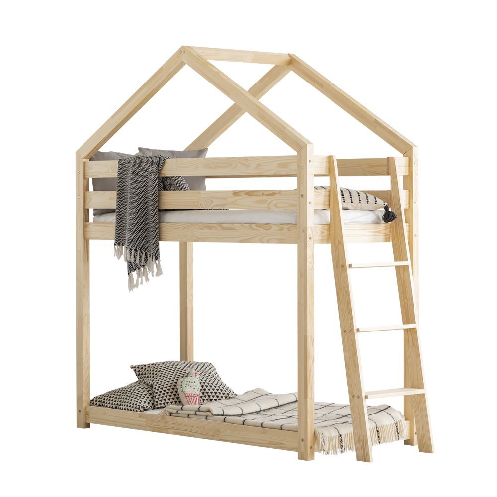 Dviaukštė lova-namelis Dalidda-3 su kopėčiomis, 80x200 cm, ąžuolo spalvos kaina ir informacija | Vaikiškos lovos | pigu.lt