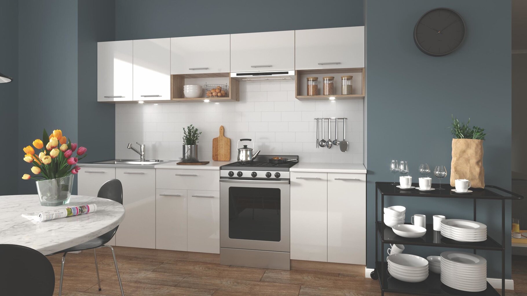 Virtuvinių spintelių komplektas Halmar Viola 260, baltos/ąžuolo spalvos kaina ir informacija | Virtuvės baldų komplektai | pigu.lt