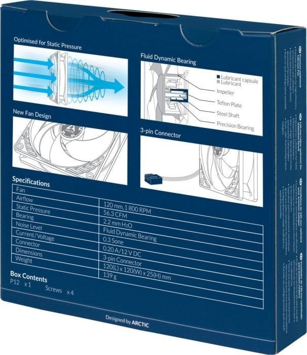 ARCTIC P12 korpuso ventiliatorius, 3-pin, 120mm, juodas kaina ir informacija | Kompiuterių ventiliatoriai | pigu.lt