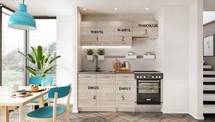 Virtuvinių spintelių komplektas Mela 1,2/1,8 su stalviršiu, ąžuolo spalvos kaina ir informacija | Virtuvės baldų komplektai | pigu.lt
