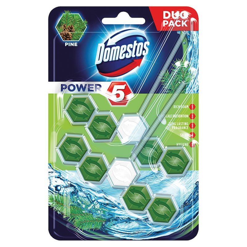 Domestos unitazo muiliukas Power 5 Pine, 2x55 g kaina ir informacija | Valikliai | pigu.lt