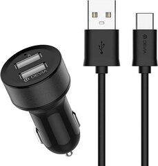 Devia Smart Series Premium Automobilinis kroviklis 2 x USB 2.4A + Type-C Cable 1m, Juoda kaina ir informacija | Krovikliai telefonams | pigu.lt