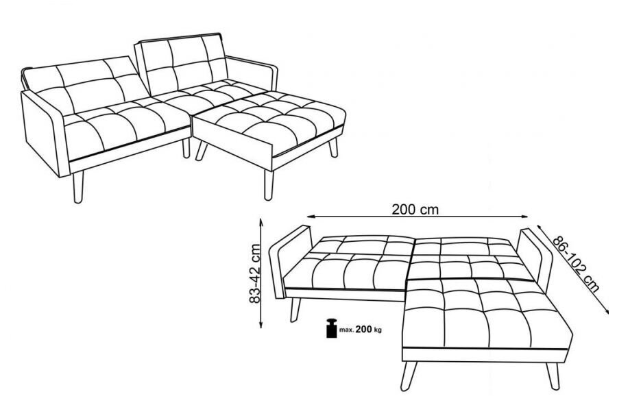 Sofa su pufu Halmar Corner, mėlyna/juoda kaina ir informacija | Minkšti kampai | pigu.lt