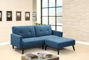 Sofa su pufu Halmar Corner, mėlyna/juoda kaina ir informacija | Minkšti kampai | pigu.lt