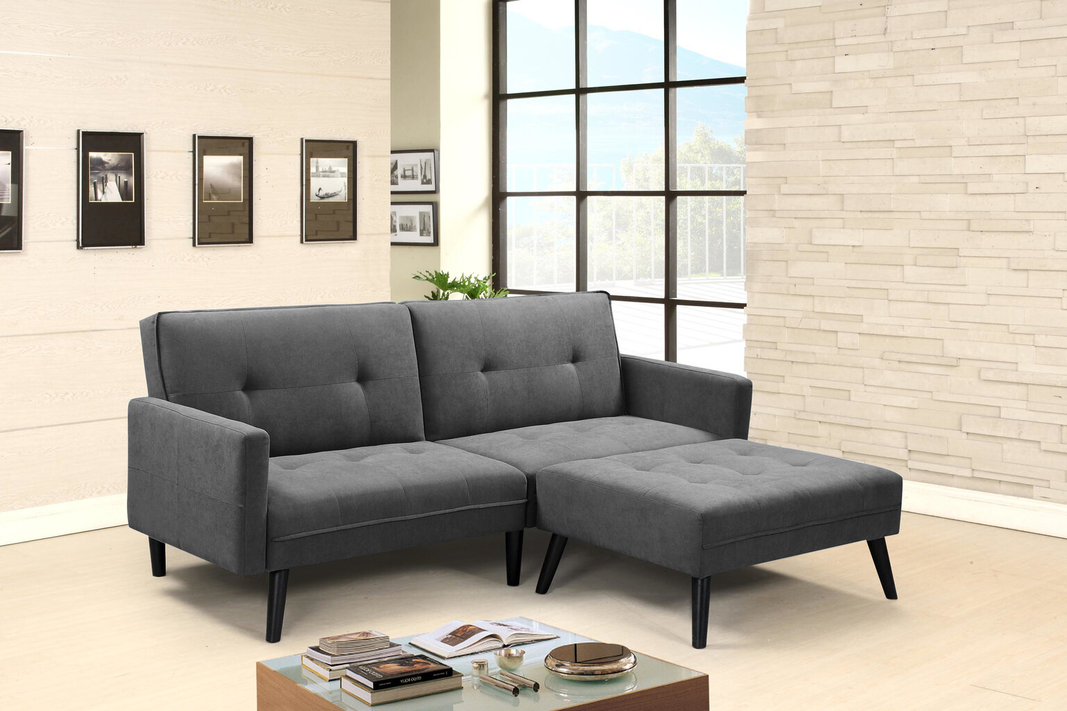 Sofa su pufu Halmar Corner, pilka/juoda kaina ir informacija | Minkšti kampai | pigu.lt