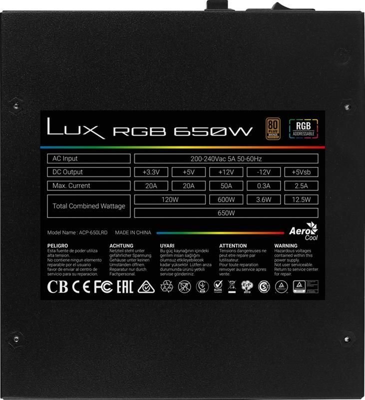 Aerocool AEROPGSLUXRGB-650 kaina ir informacija | Maitinimo šaltiniai (PSU) | pigu.lt