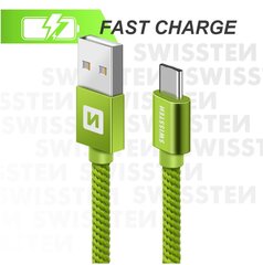 Swissten Textile Универсальный Quick Charge 3.1 USB-C USB Кабель данных 2м Зеленый цена и информация | Кабели для телефонов | pigu.lt