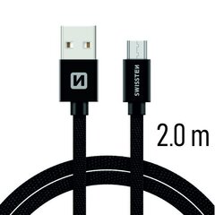 Swissten Textile Universal Micro USB Data and Charging Cable 2.0m Black kaina ir informacija | Laidai telefonams | pigu.lt