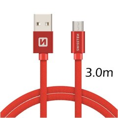 Swissten Textile Quick Charge Универсальный Micro USB Кабель данных 3.0m Красный цена и информация | Кабели для телефонов | pigu.lt