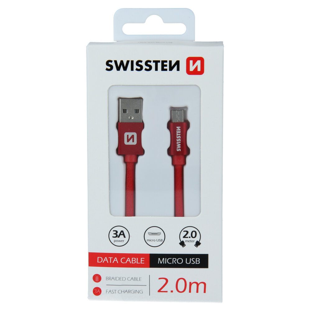 Swissten Textile, Micro USB, 2m kaina ir informacija | Laidai telefonams | pigu.lt