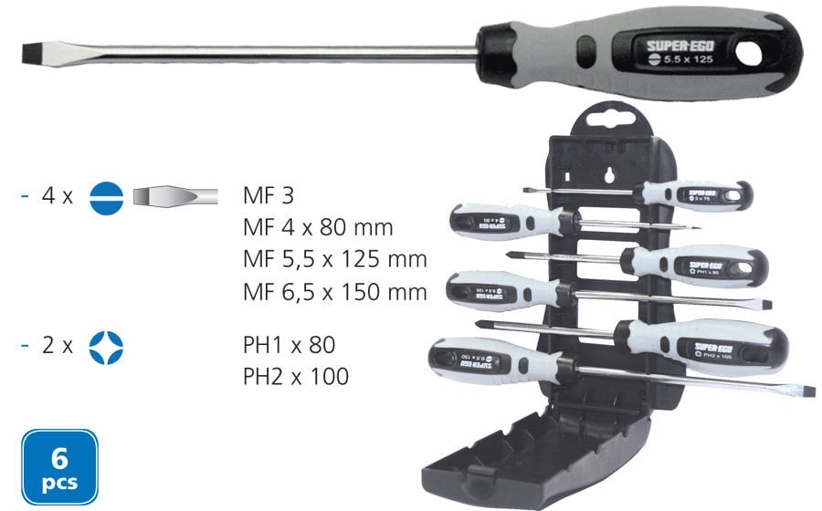 Atsuktuvų rinkinys Super Ego, 6 vnt. цена и информация | Mechaniniai įrankiai | pigu.lt