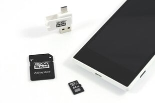 Карта памяти GoodRam microSDHC 64GB CL10 + адаптер + кард-ридер цена и информация | Карты памяти для телефонов | pigu.lt