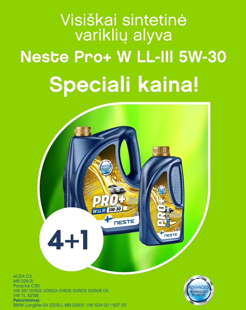 Akcija! Neste Pro+ W LL-III 5W-30 4L+1L komplektas цена и информация | Variklinės alyvos | pigu.lt