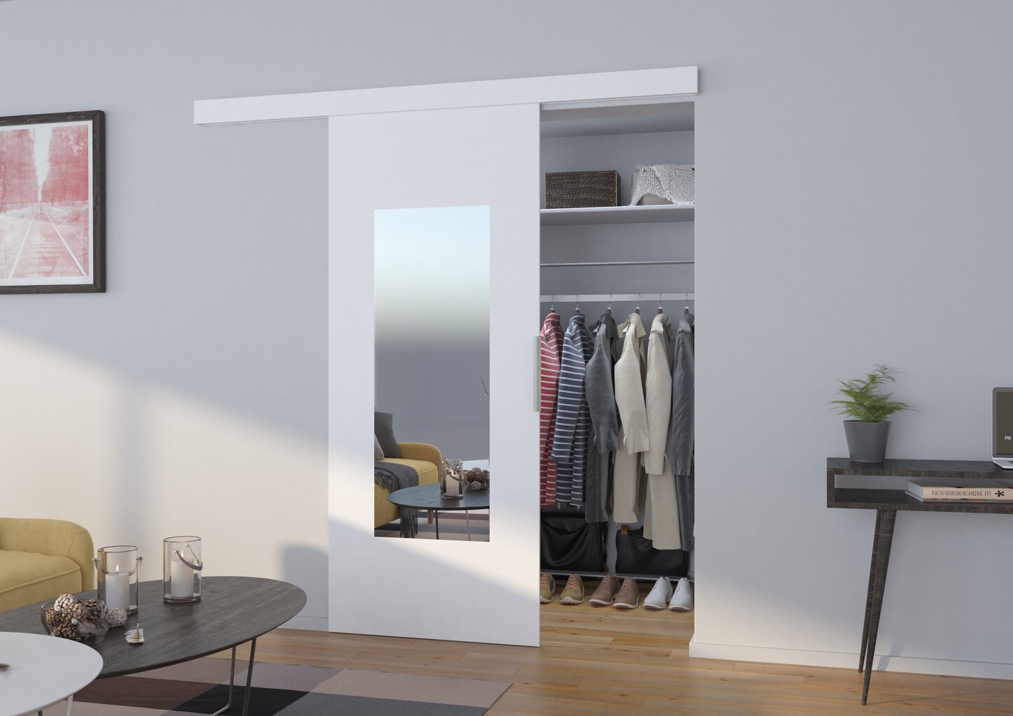 Durys nišai su veidrodžiu Nela 90, baltos kaina ir informacija | Spintos | pigu.lt