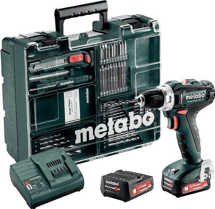 Mobilus meistro rinkinys Metabo PowerMaxx BS 12, 63 vnt kaina ir informacija | Suktuvai, gręžtuvai | pigu.lt