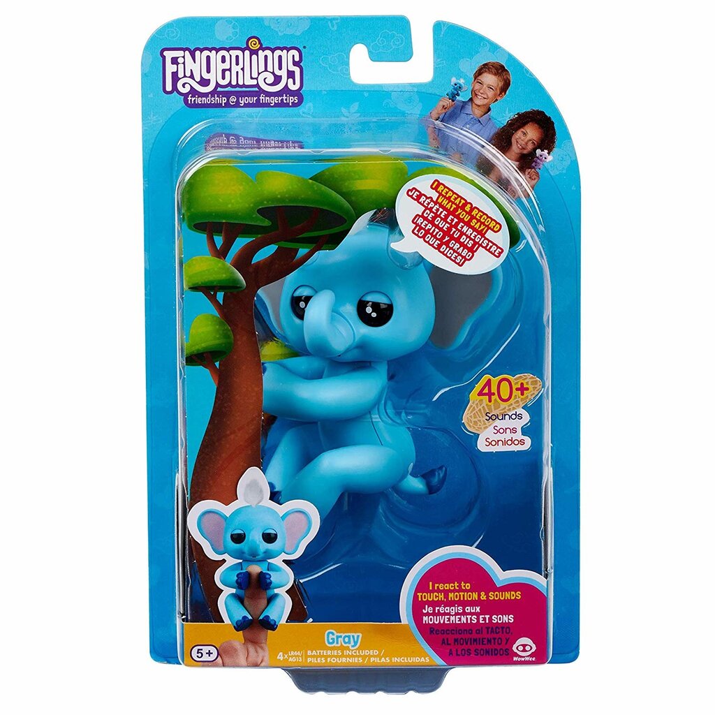 Interaktyvus žaislas Drambliukas Gray Fingerlings, 3596, mėlynas kaina ir informacija | Žaislai mergaitėms | pigu.lt