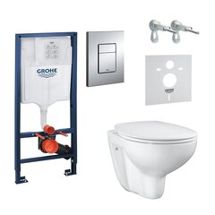 Туалетный набор Grohe Bau Ceramic Rimless 39586000: подвесная инсталляция + унитаз + крышка микролифт + кнопка цена и информация | Унитазы | pigu.lt