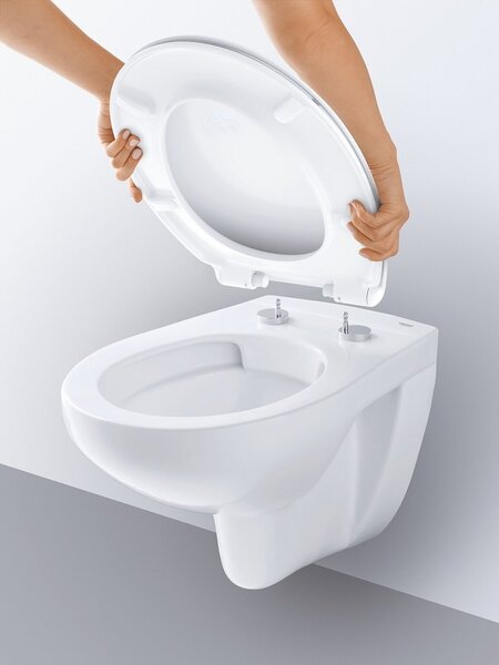 WC komplektas Grohe Bau Ceramic Rimless 39586000: potinkinis rėmas +  klozetas + lėtaeigis dangtis + mygtukas kaina | pigu.lt