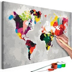 Tapyba pagal skaičius Pasaulio žemėlapis (Šviesios spalvos) 60x40 cm kaina ir informacija | Tapyba pagal skaičius | pigu.lt