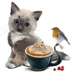 Vaikiškas interjero lipdukas Katė ir kavos puodelis kaina ir informacija | Interjero lipdukai | pigu.lt