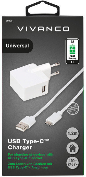 Vivanco charger USB-C 3A 1,2m, white (60020) kaina ir informacija | Laidai telefonams | pigu.lt