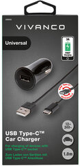 Зарядка в машину Vivanco USB-C 3A 1м, черная (38669) цена и информация | Зарядные устройства для телефонов | pigu.lt