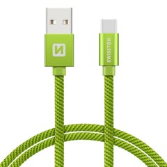 Swissten Textile Universal Quick Charge 3.1 USB-C Data and Charging Cable 20 cm Green kaina ir informacija | Laidai telefonams | pigu.lt