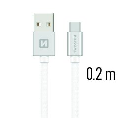 Swissten Textile Universal Quick Charge 3.1 USB-C Data and Charging Cable 20 cm Silver kaina ir informacija | Laidai telefonams | pigu.lt