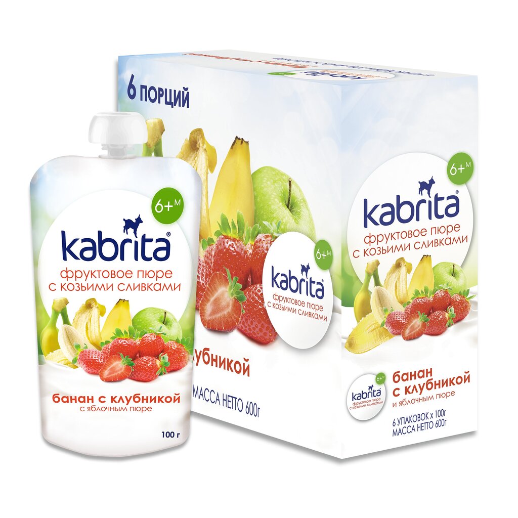 Kabrita Obuolių-bananų-braškių tyrelė Kabrita su ožkos pieno grietinėle, nuo 6 mėn., 100 g x6 dėžutė цена и информация | Tyrelės | pigu.lt